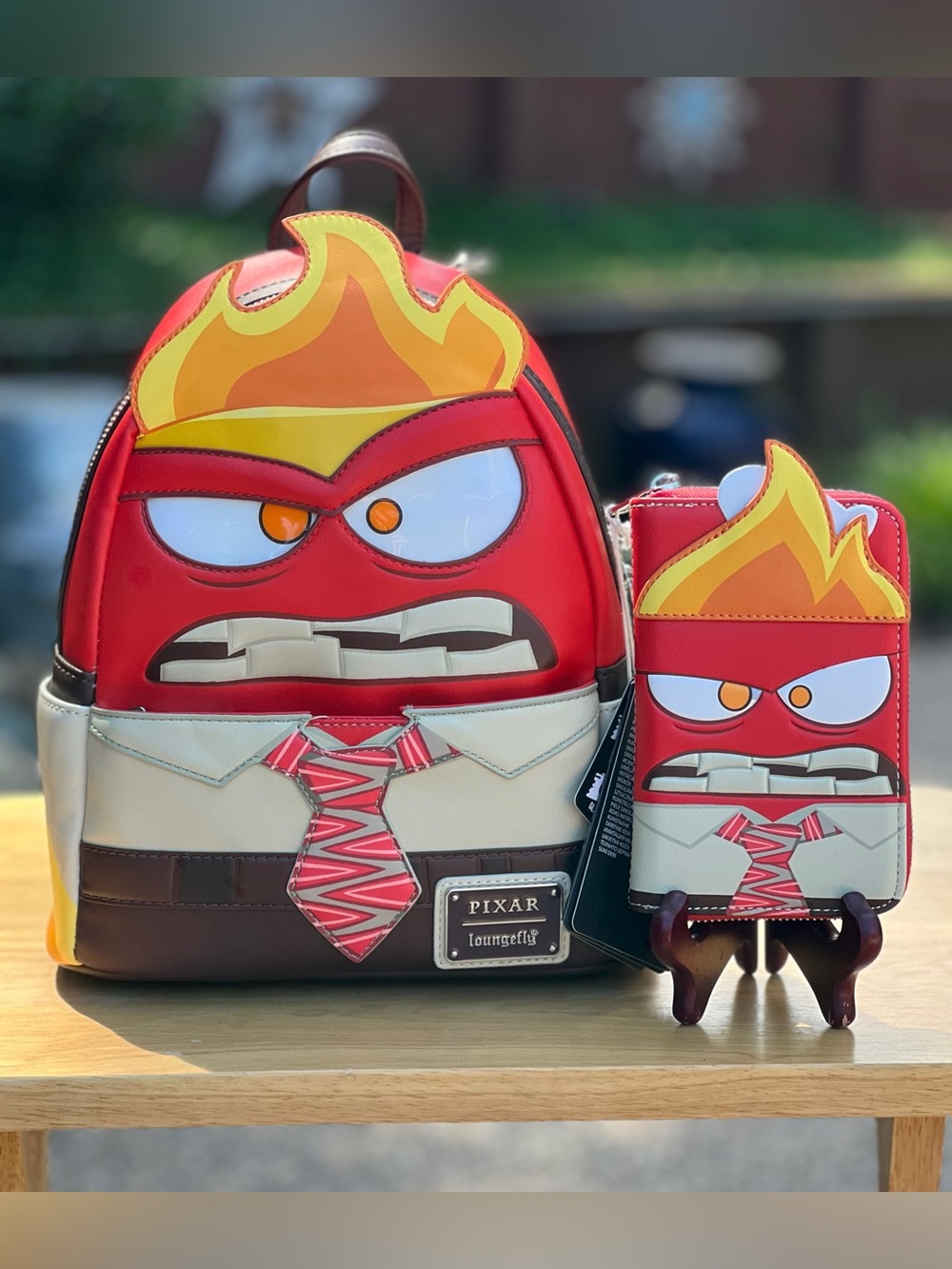 Loungefly Inside Out Anger Cosplay Mini Backpack and Wallet Set NWT